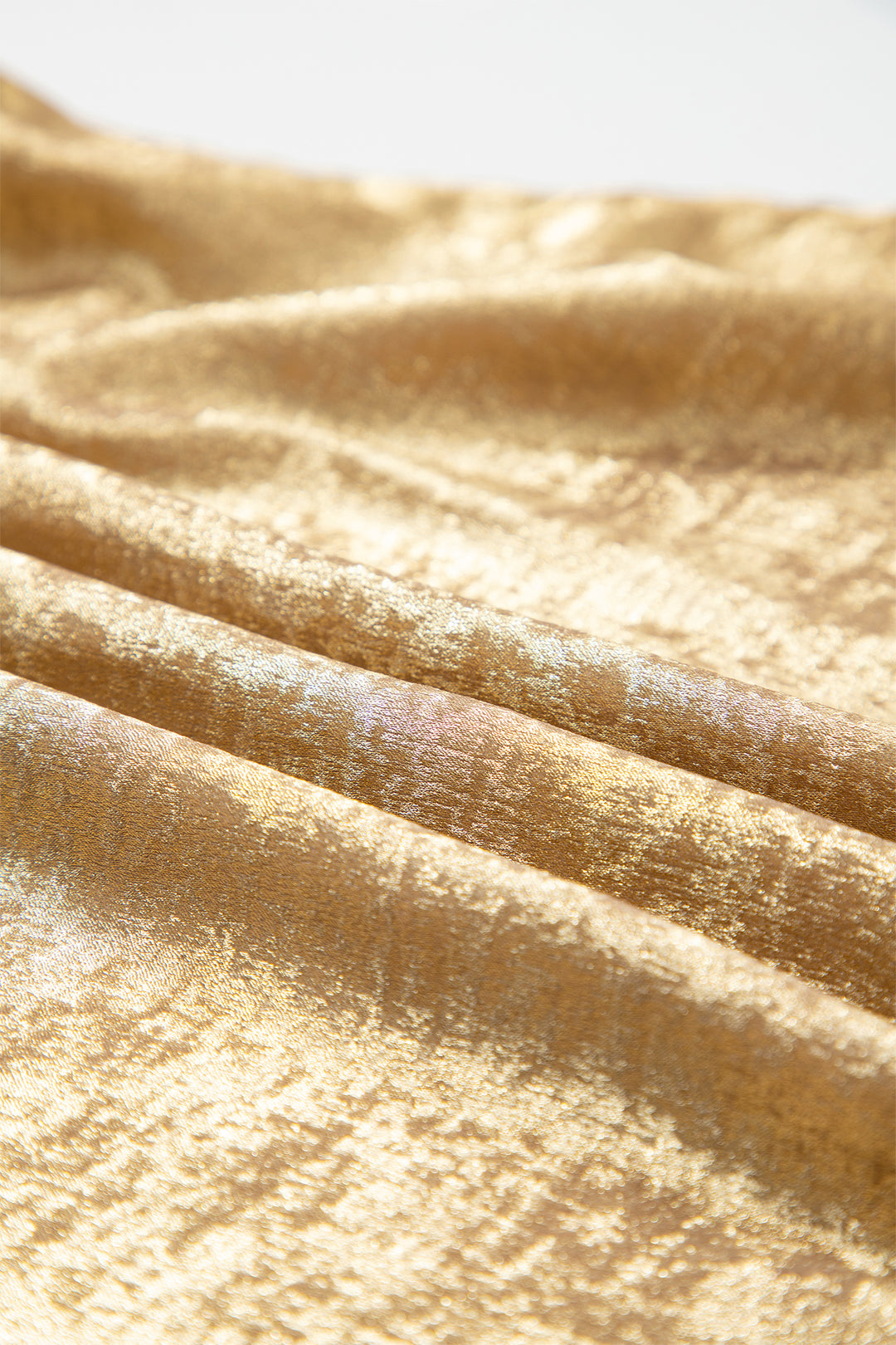 Gold Metallic Sheen V Neck Gathered Cuff Long Sleeve Blouse