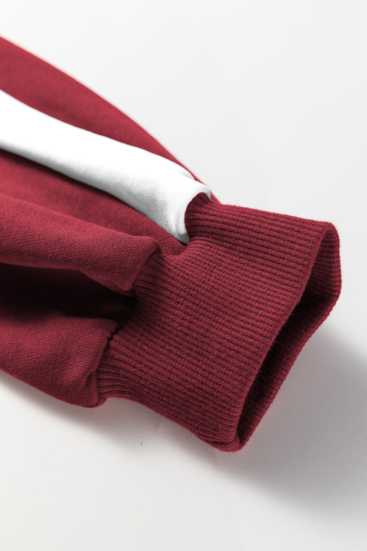 Burgundy Varsity Striped Long Sleeve Pullover Drawstring Sweatpants Set