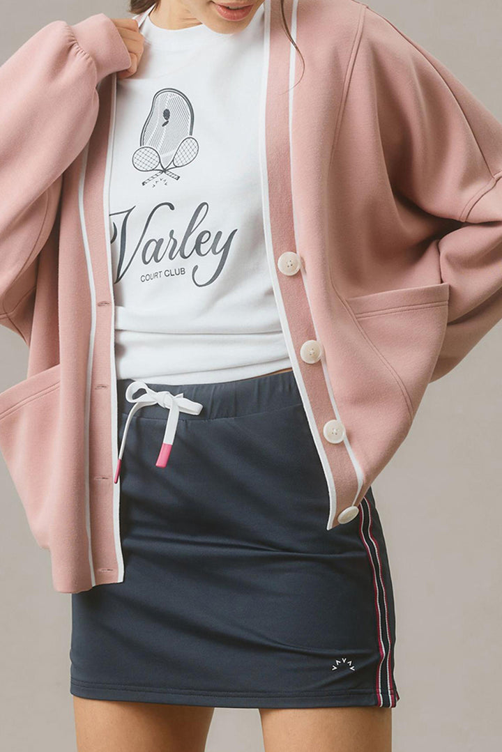 Pink Stripe Contrast Trim Buttoned Front Pocketed Knit Cardigan