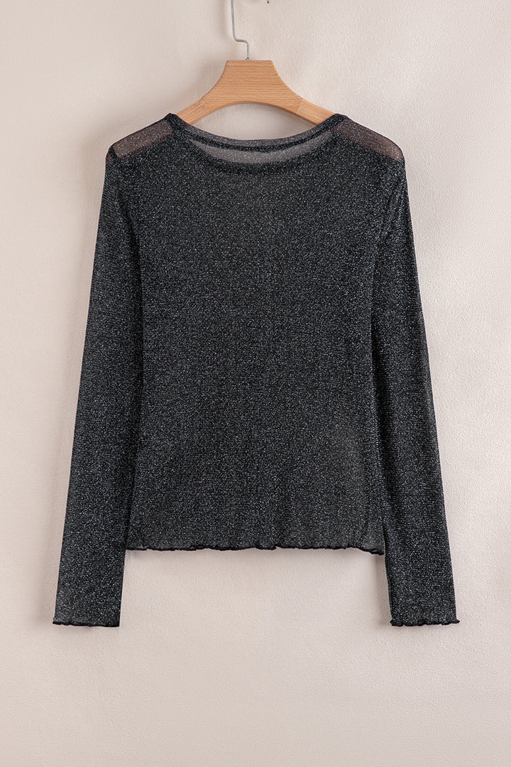 Metallic Glitter Mesh Long Sleeve Top
