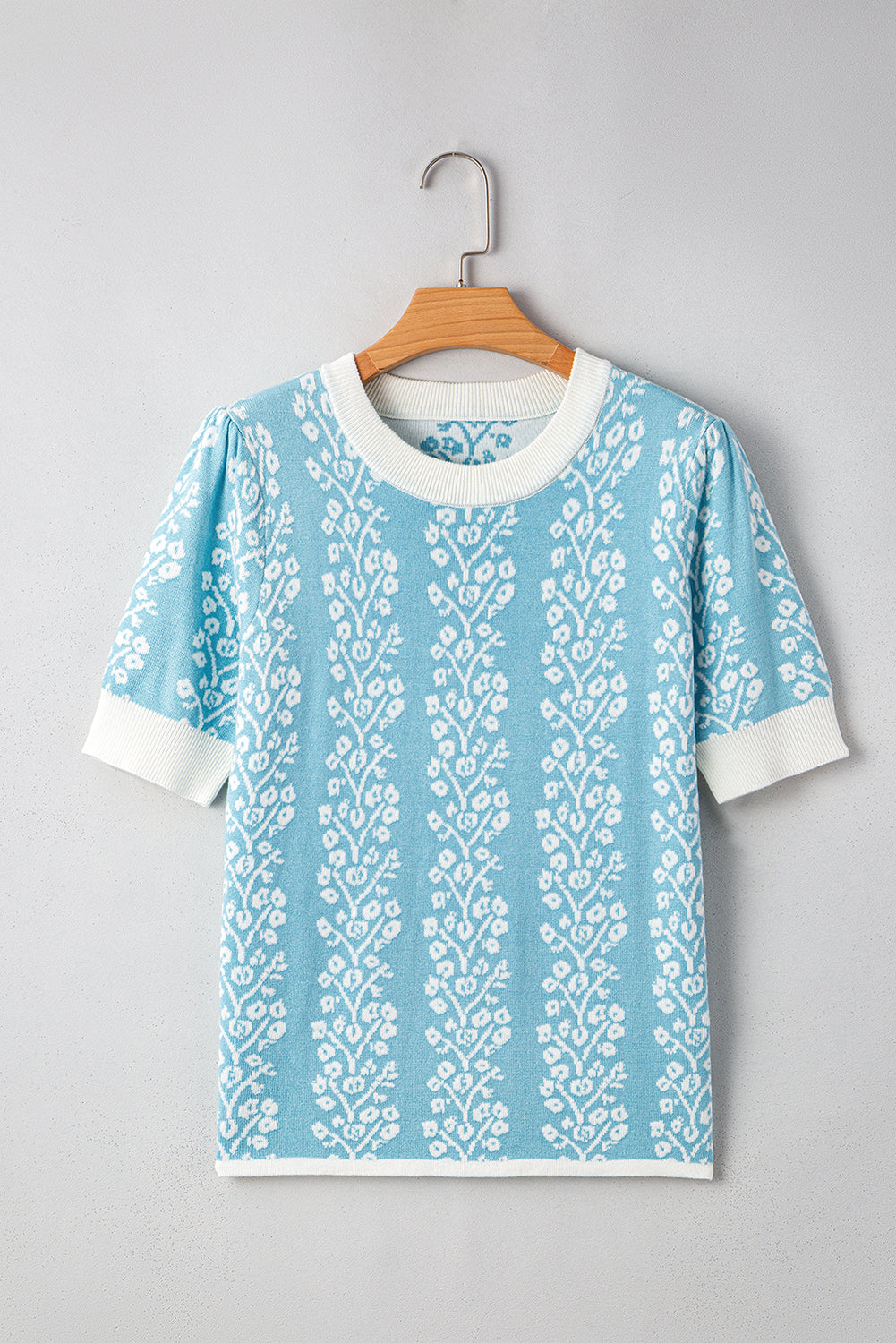 Contrast Floral Crewneck Short Sleeve Sweater