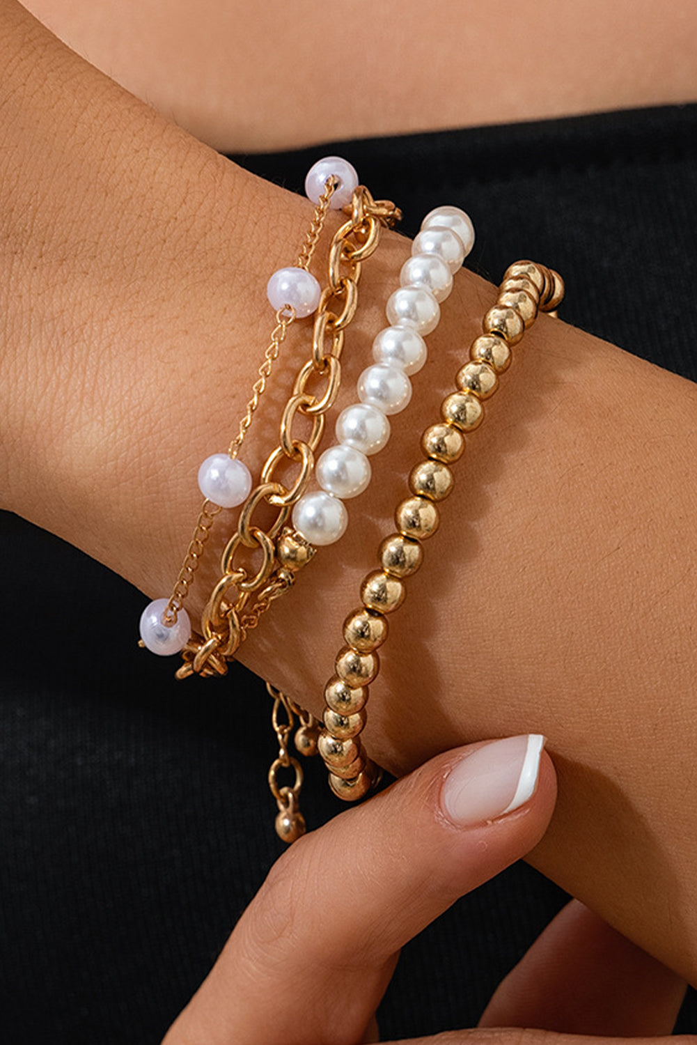 Plated Chain Beaded 4 Pcs Bracelet Set