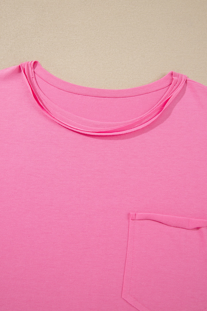 Strawberry Pink Raw Edge Patch Pocket Oversized Top and Shorts Set