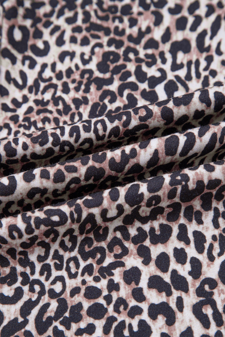 Brown Wild Leopard Print Contrast Lace Striped Detail Drawstring Pants