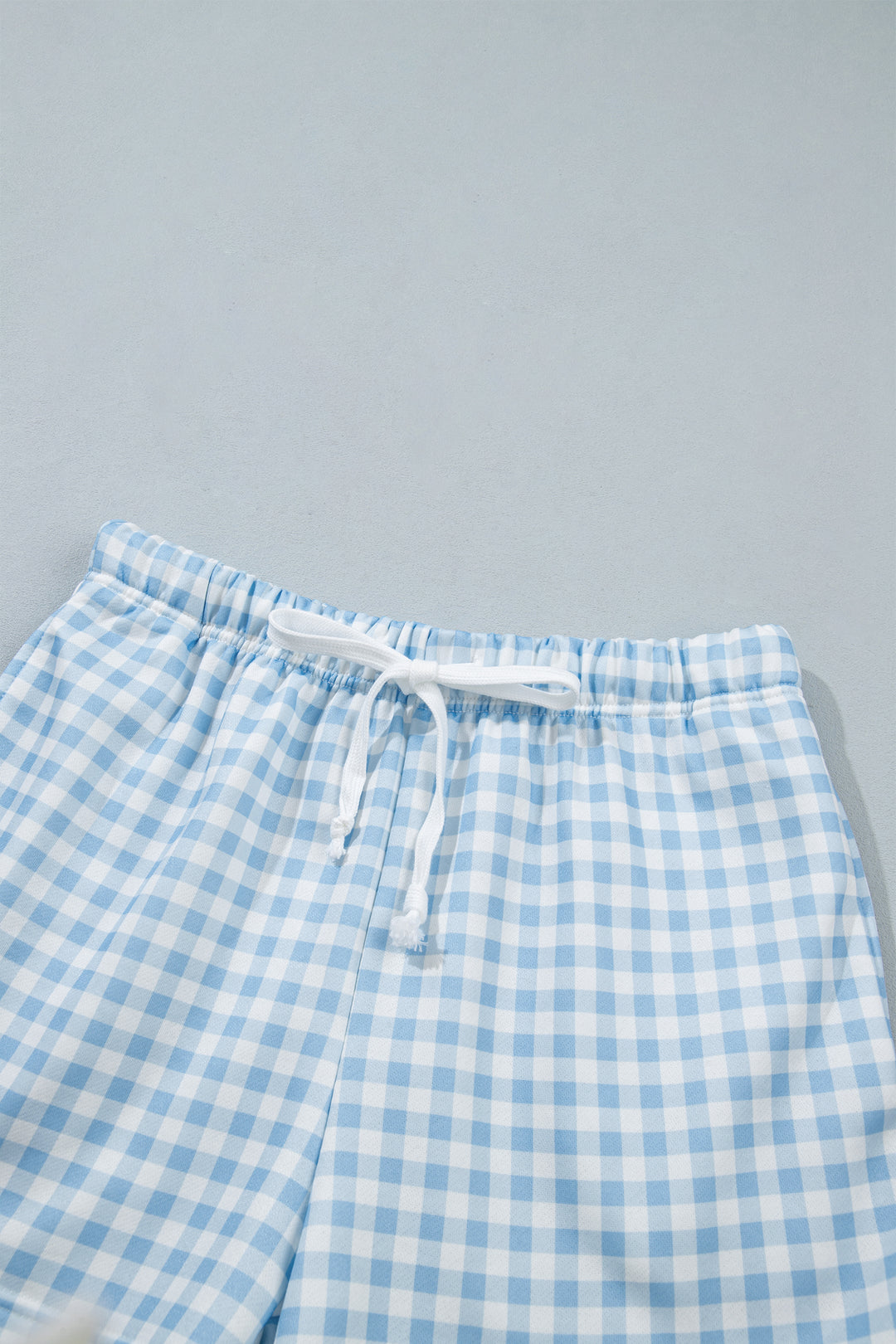 Sky Blue Plaid Baggy Pullover Drawstring Casual Shorts 2pcs Outfit