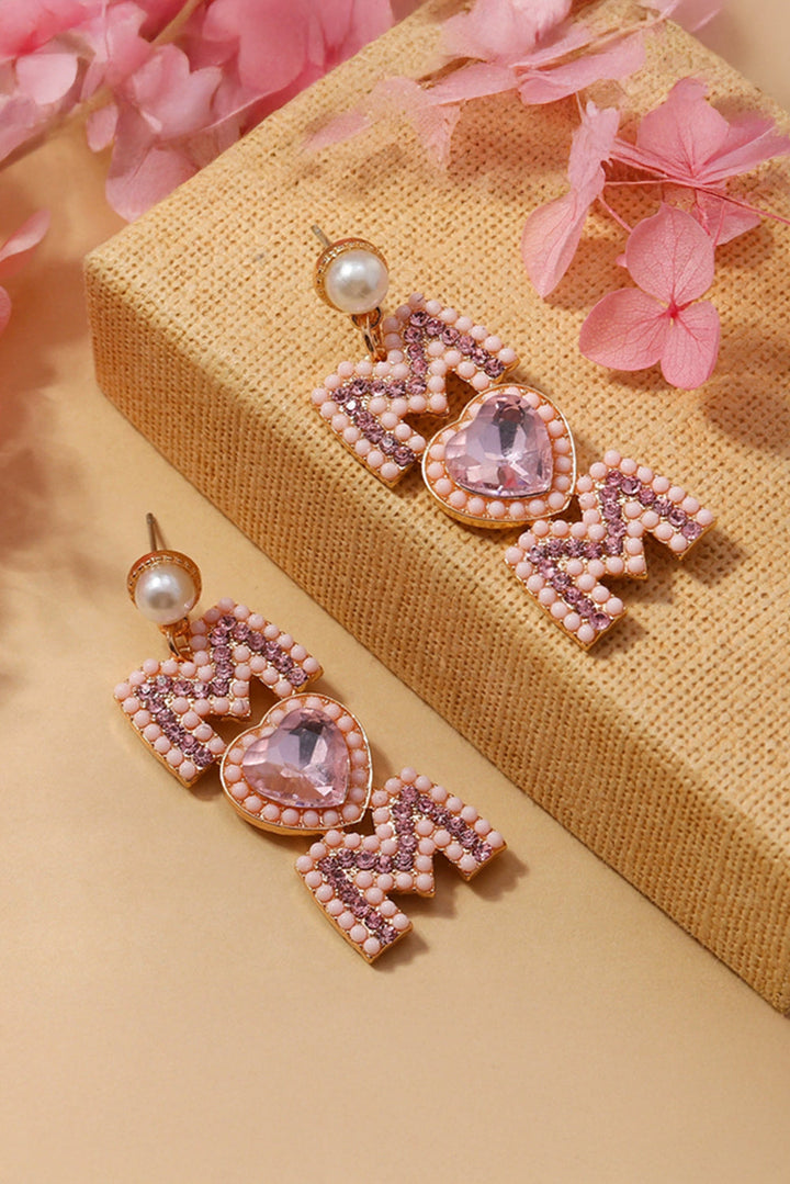 Boucles d'oreilles MOM en forme de cœur avec perles et strass