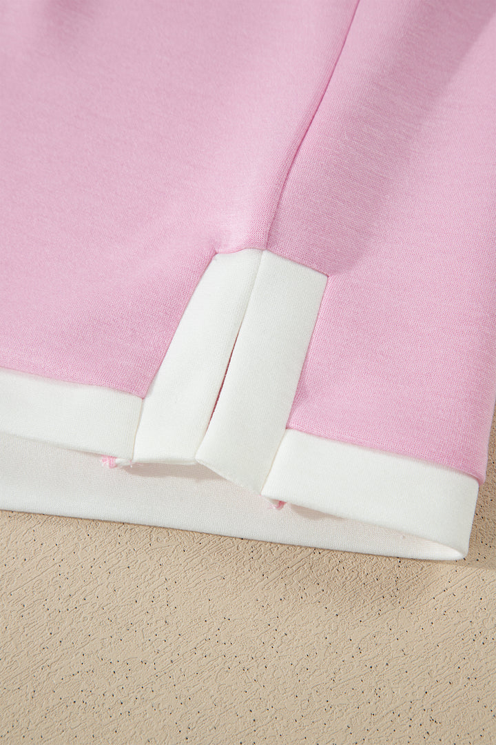 Pink Colorblock Trim Cropped Tank Elastic Waist Shift Pants 2pcs Set