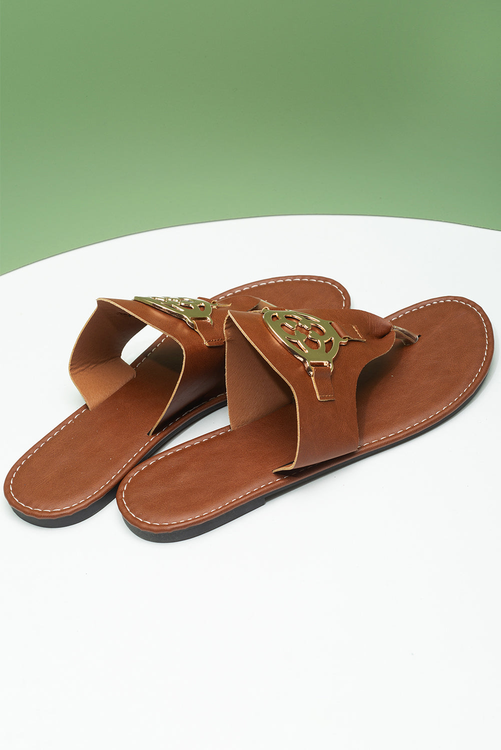 Metal Decor Leather Thong Slippers