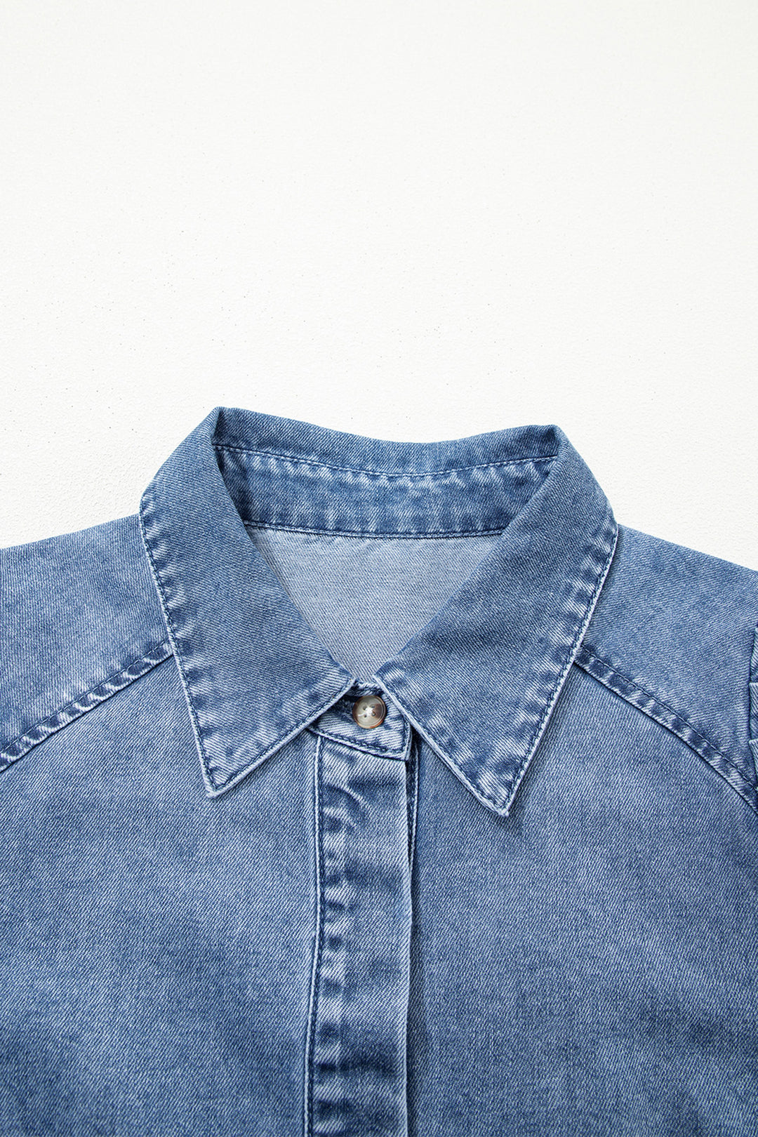 Blue Puff Half Sleeve Collared Denim Shirt