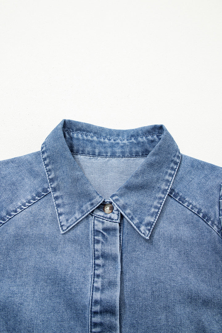 Blue Puff Half Sleeve Collared Denim Shirt