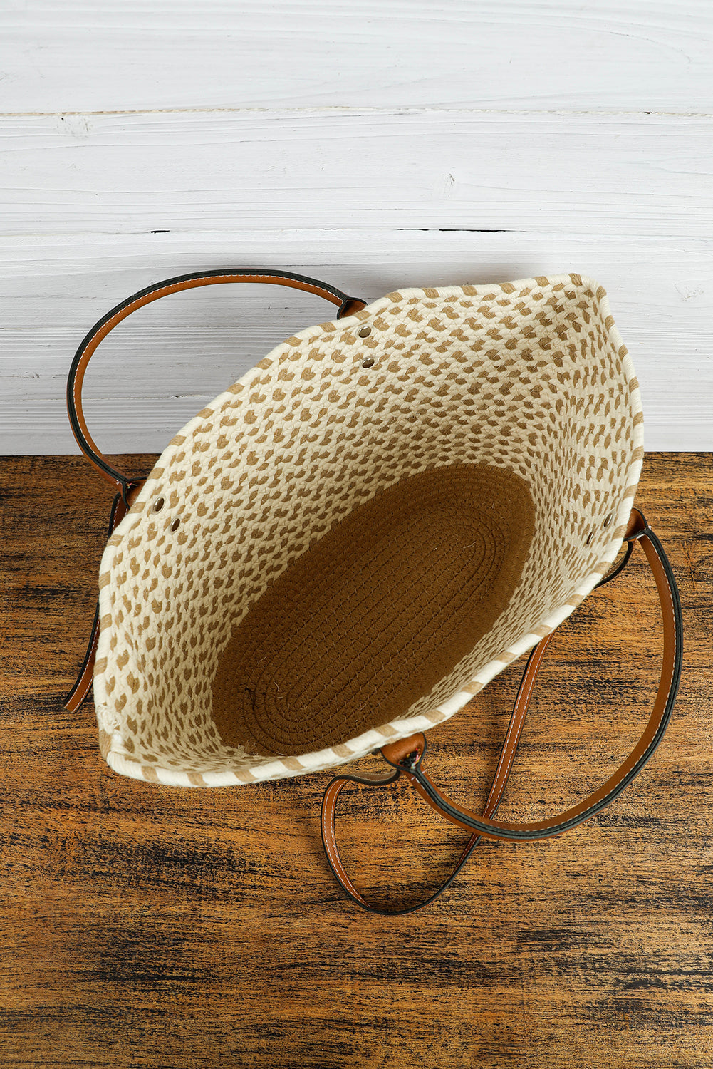 Contrast Woven Leather Handle Single Shoulder Bag
