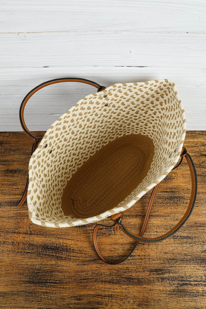 Contrast Woven Leather Handle Single Shoulder Bag
