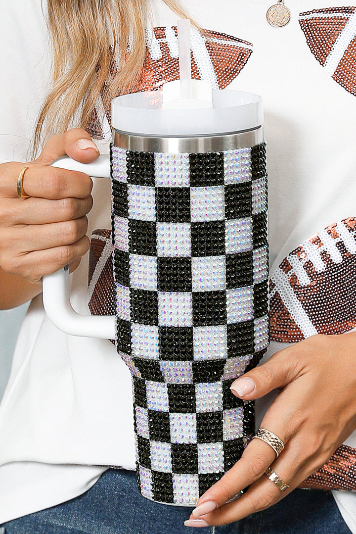 Full Rhinestone Checkerboard Handled Tumbler 40oz