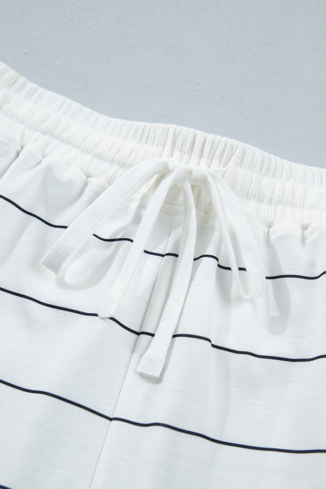 White Stripe Half Sleeve Tee Drawstring Shorts 2pcs Set