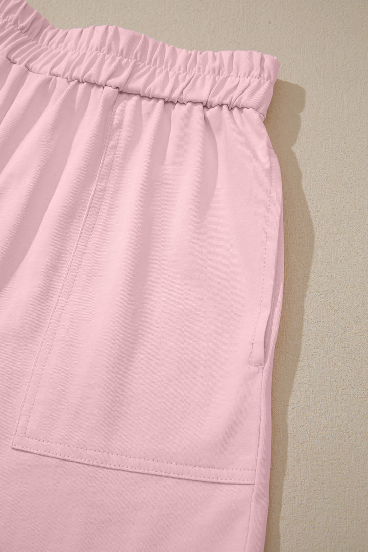 Pink Stitched Detail Loose Tank Top Cotton 2pcs Short Set