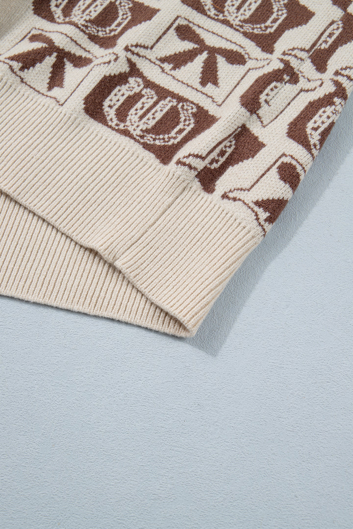 Brown Western Horseshoe Bow Pattern Sleeveless Knit Sweater