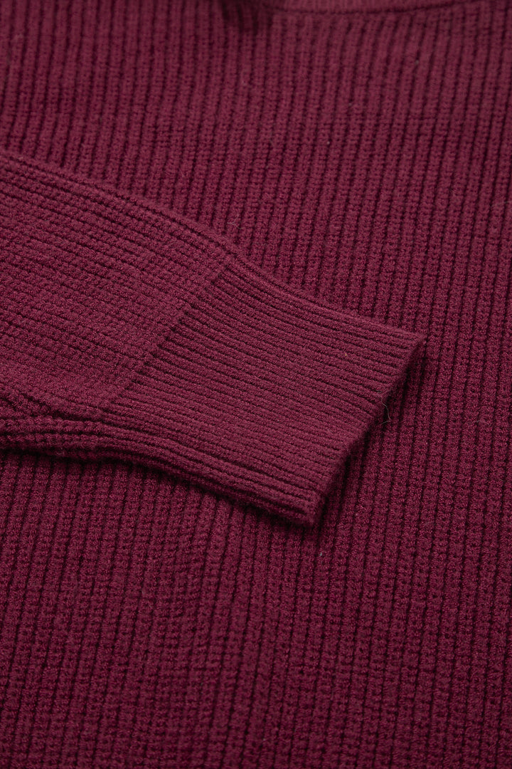 Burgundy Lace Bowknot Asymmetric Neck Sweater