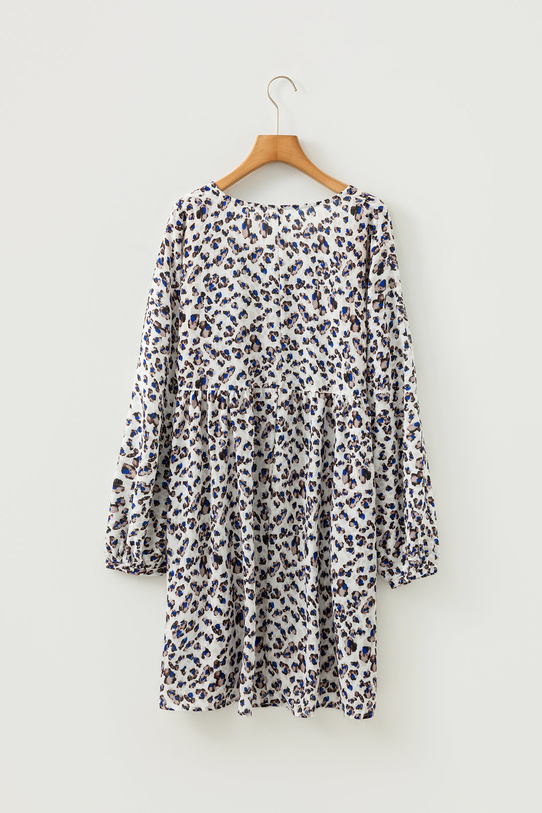 Leopard Print V Neck Button Detail Long Sleeve Mini Dress