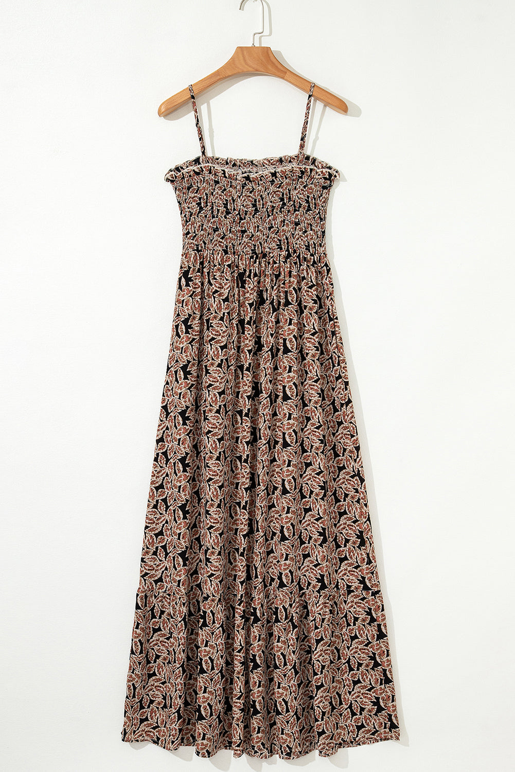 floral smocked bodice high waist flowy sun dress