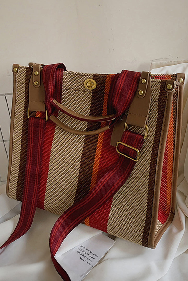 Random Cutting Color Block Canvas Large Tote Bag