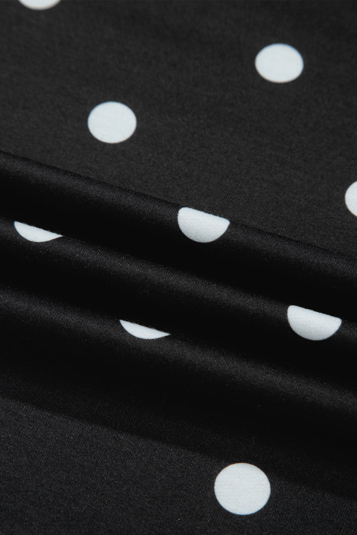 Black Polka Dot Short Sleeve Loose Top Drawstring Shorts Set