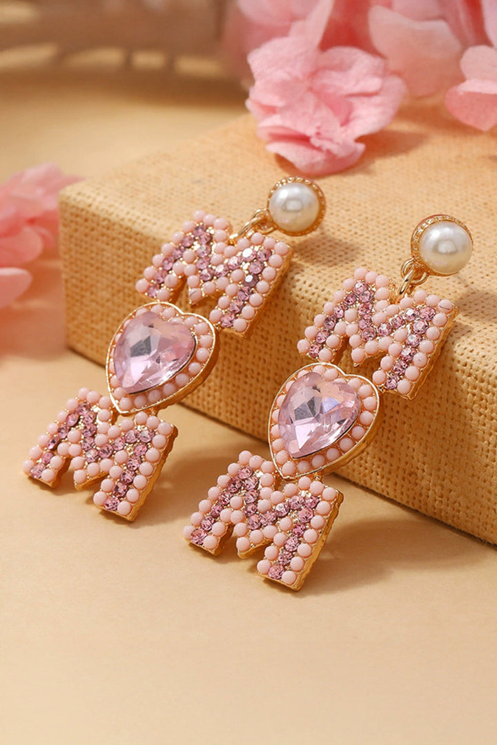 Boucles d'oreilles MOM en forme de cœur avec perles et strass