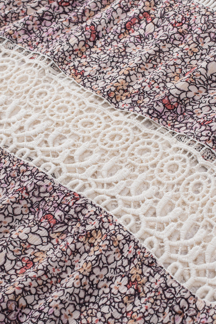 Floral Print Lace Crochet Spaghetti Strap Tank Top