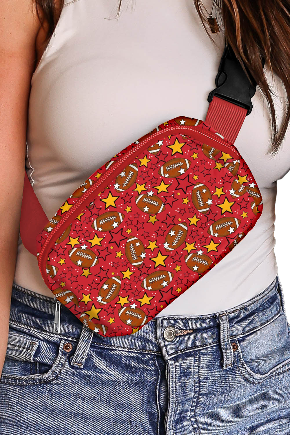Rugby Football Star Printed Buckle Strap Crossbody Bag