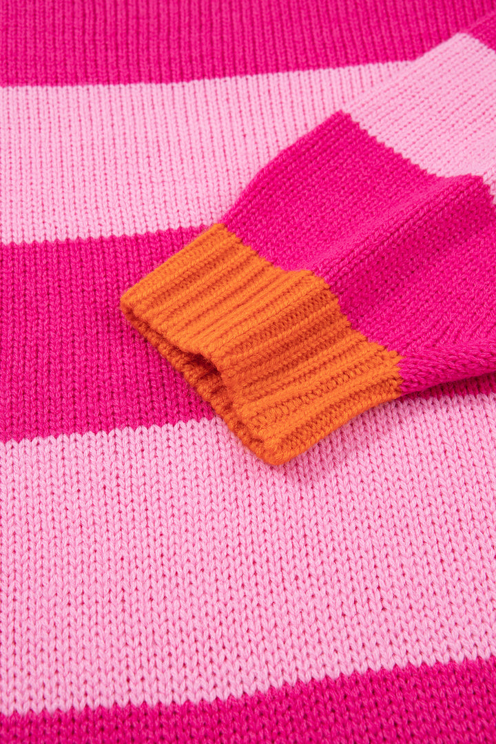 Rose Stripe Casual Colorblock Knit Drop Shoulder Relaxed Sweater