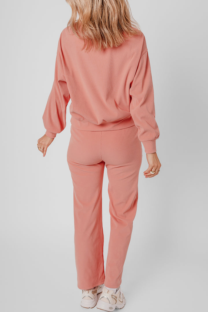 Blossom Ribbed Knit Pocketed Two Piece Lounge Set