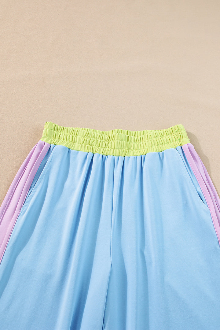 Sky Blue Color Block Detail Casual Two-piece Outfit