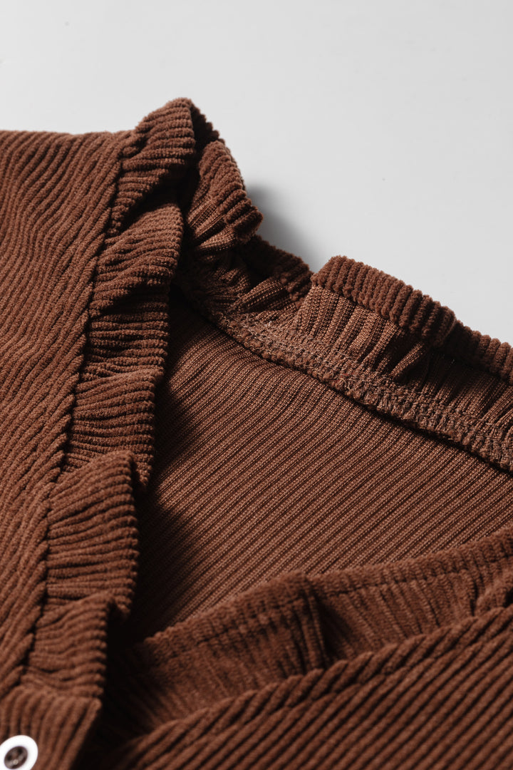Coffee Solid Color Long Sleeve Button Corduroy Shakcet