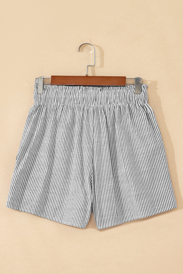 Gray Stripe Lace-up Elastic Waist Casual Pocketed Shorts