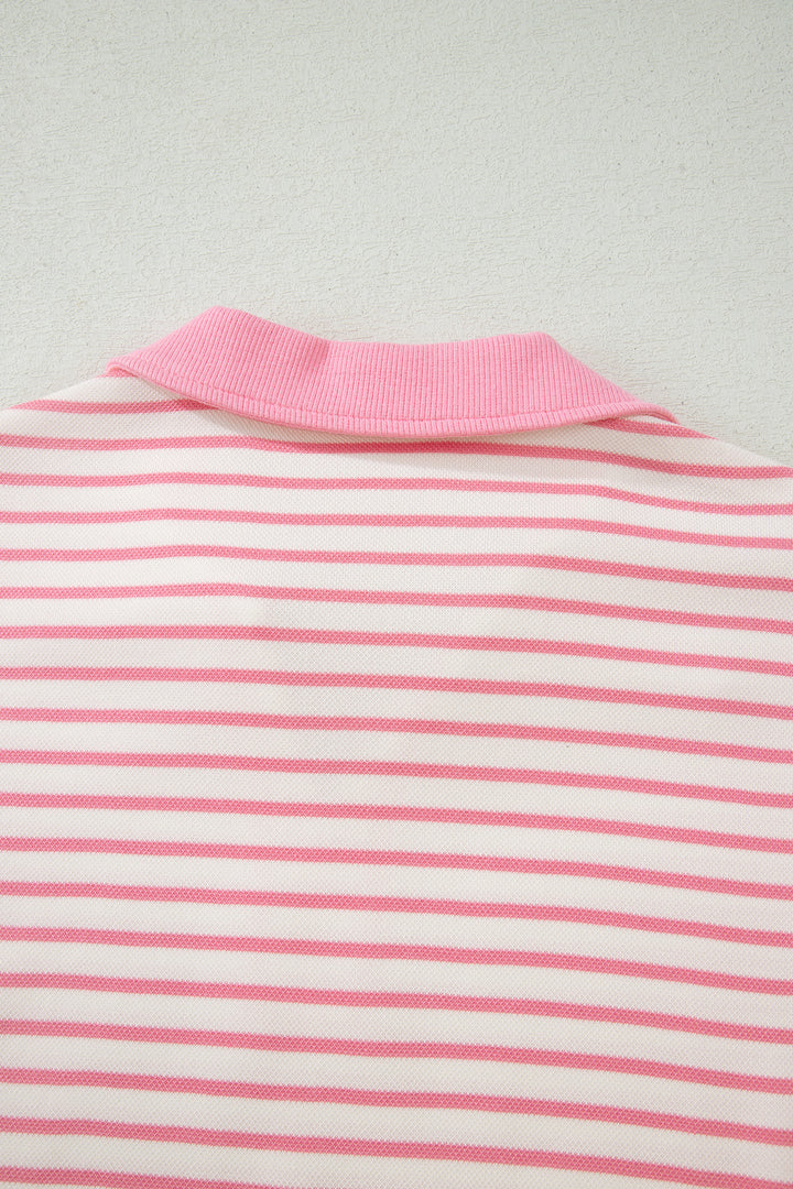 Pink Stripe Polo Tee Drawstring Elastic Waist 2pcs Skort Set