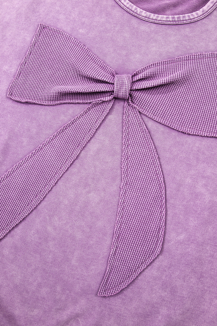 Mineral Wash Big Bow Patchwork Pullover Sweatshirt