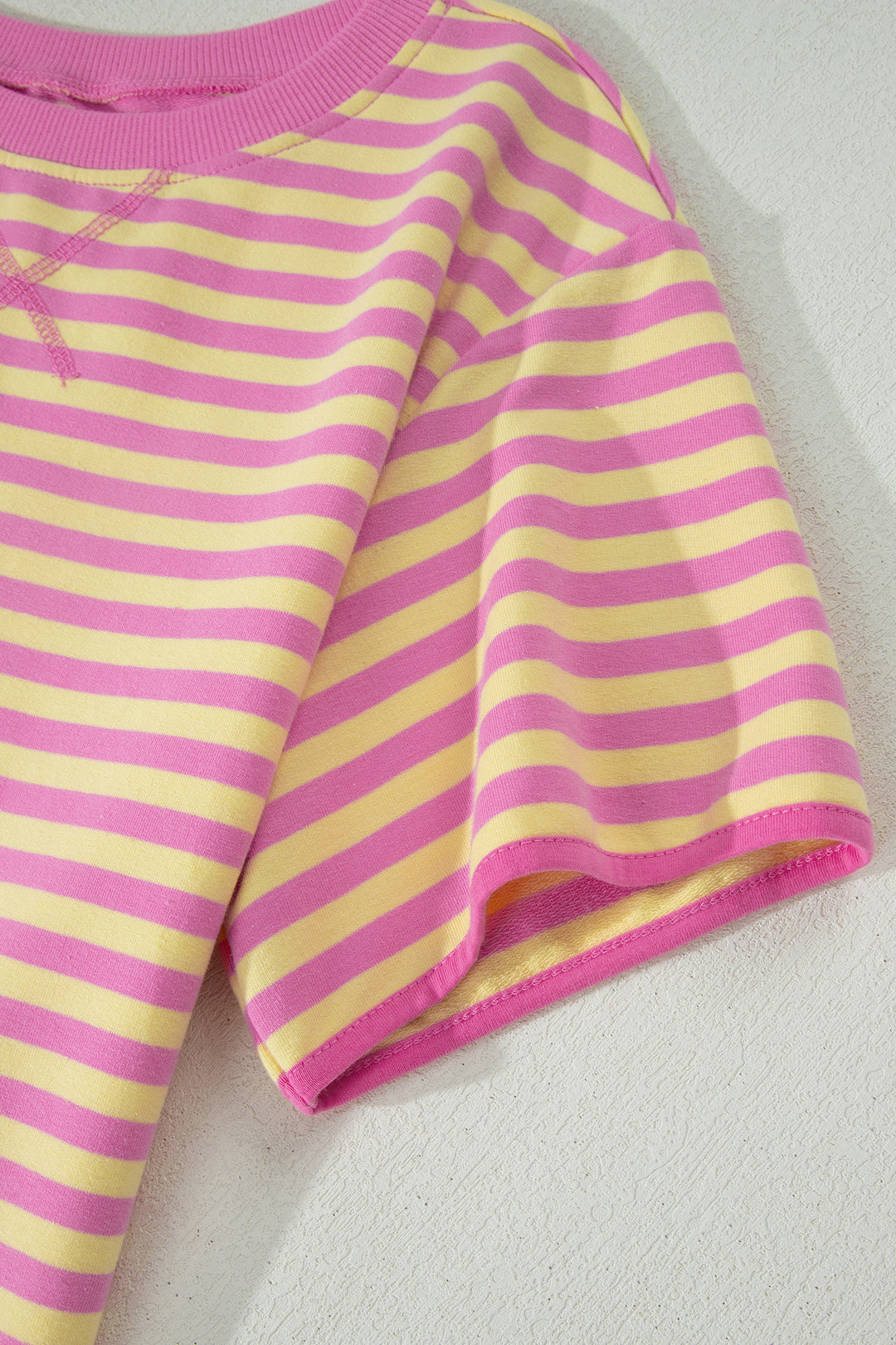 Pink Stripe Relaxed Short Sleeve Top Elastic Waist Drawstring Skort 2pcs Set