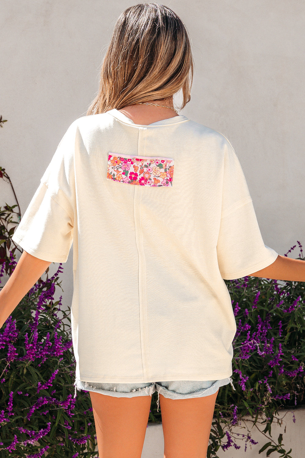 Floral Patched Raw Seam Big Flower Oversize Tee