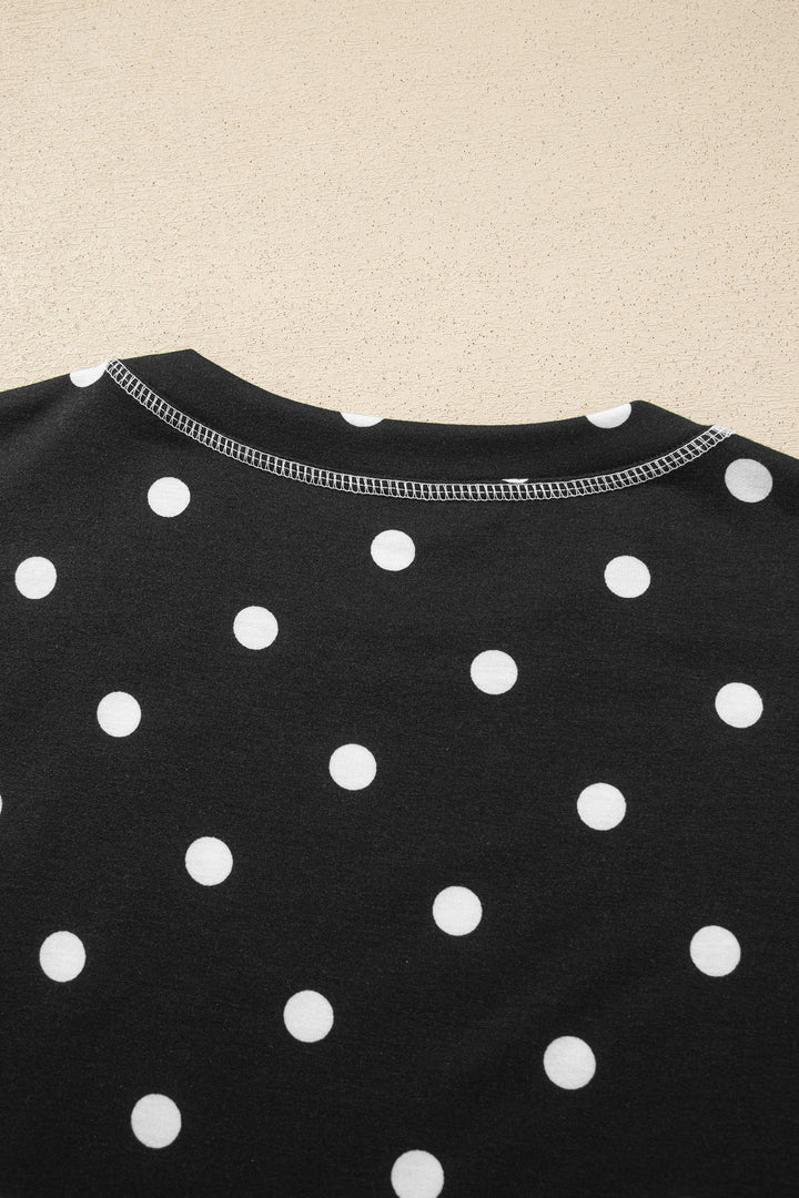 Black Polka Dot Half Sleeve Loose Top Elastic Waist Casual Pants Set