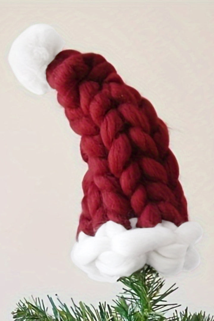 Color Block Pom Pom Decor Chunky Knitted Christmas Hat
