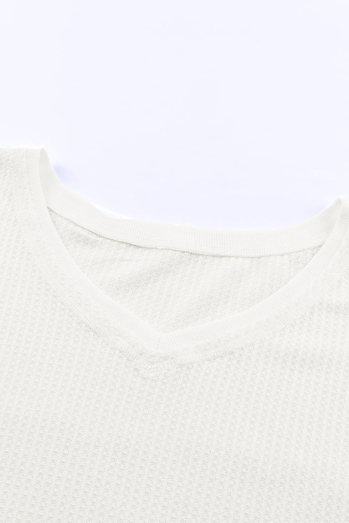 White Waffle Knit Drop Shoulder Loose Top