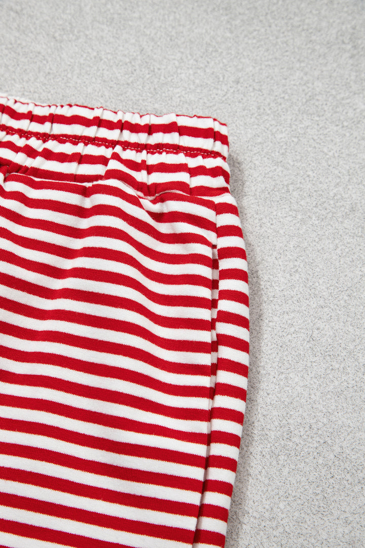 Red Stripe Oversize Mock Neck Sweatshirt and Shorts Set