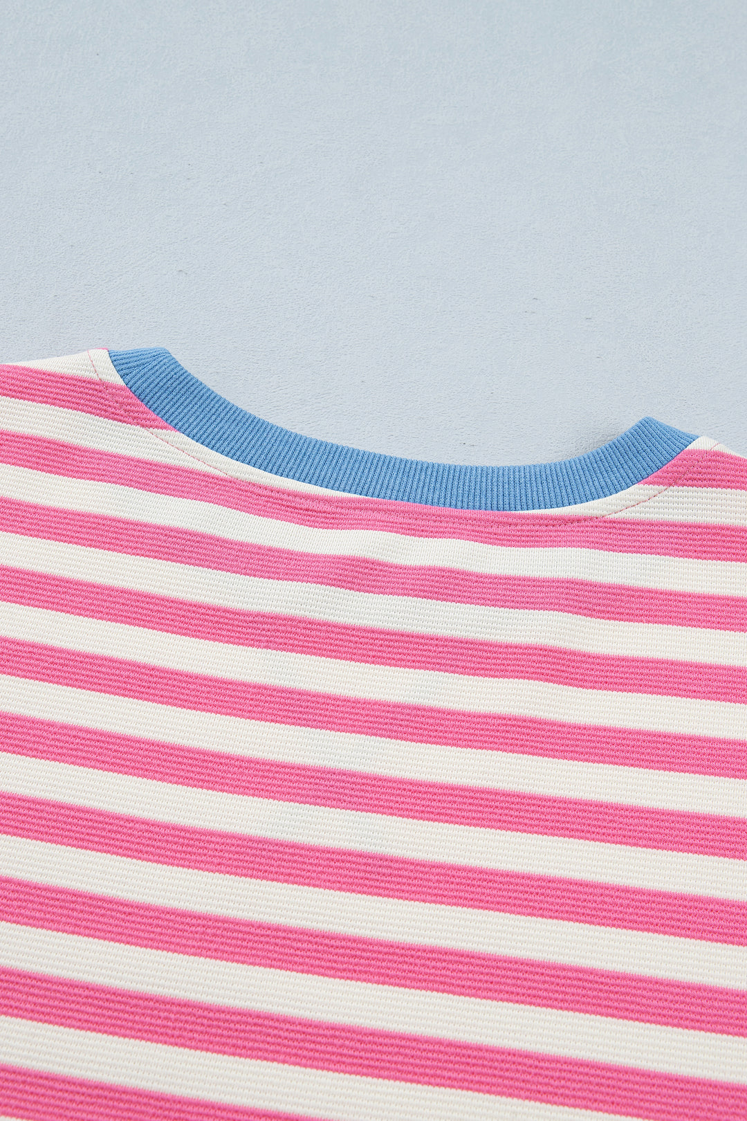 Pink Stripe Contrast Patchwork Short Sleeve Loose Tee