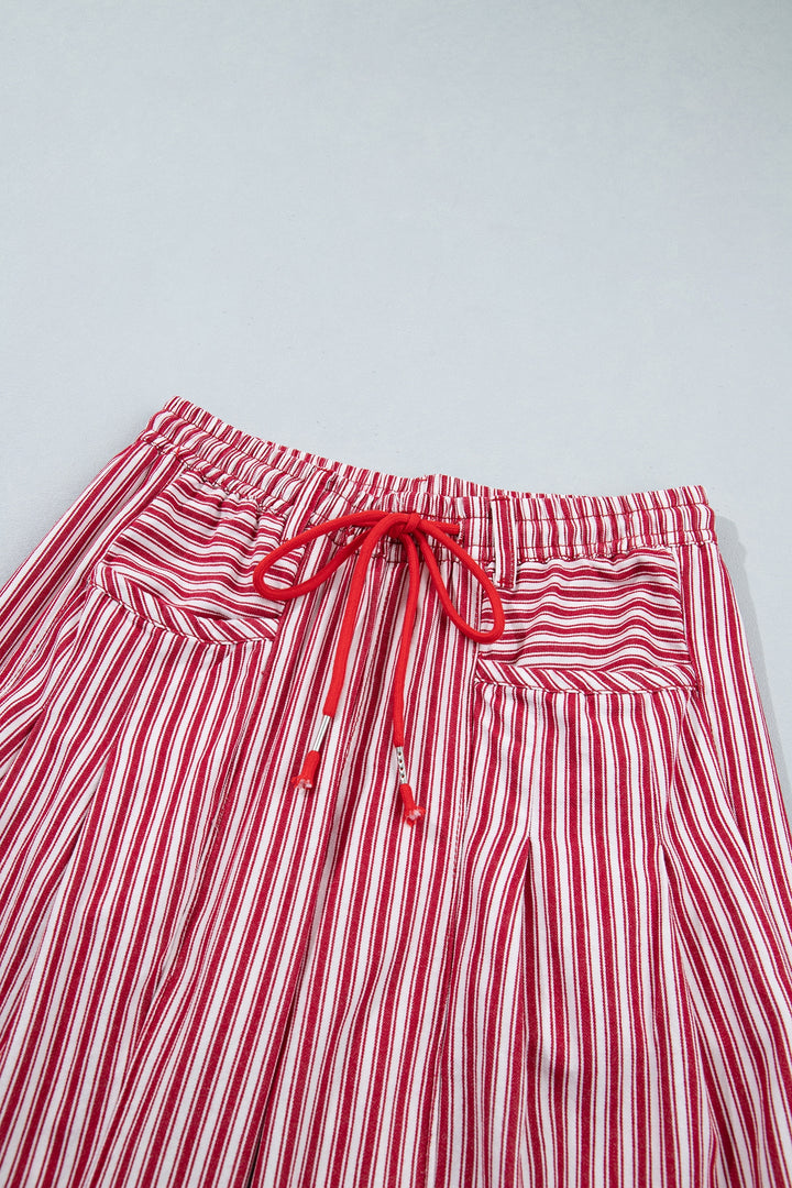 Red Stripe Drawstring Casual Loose Pants