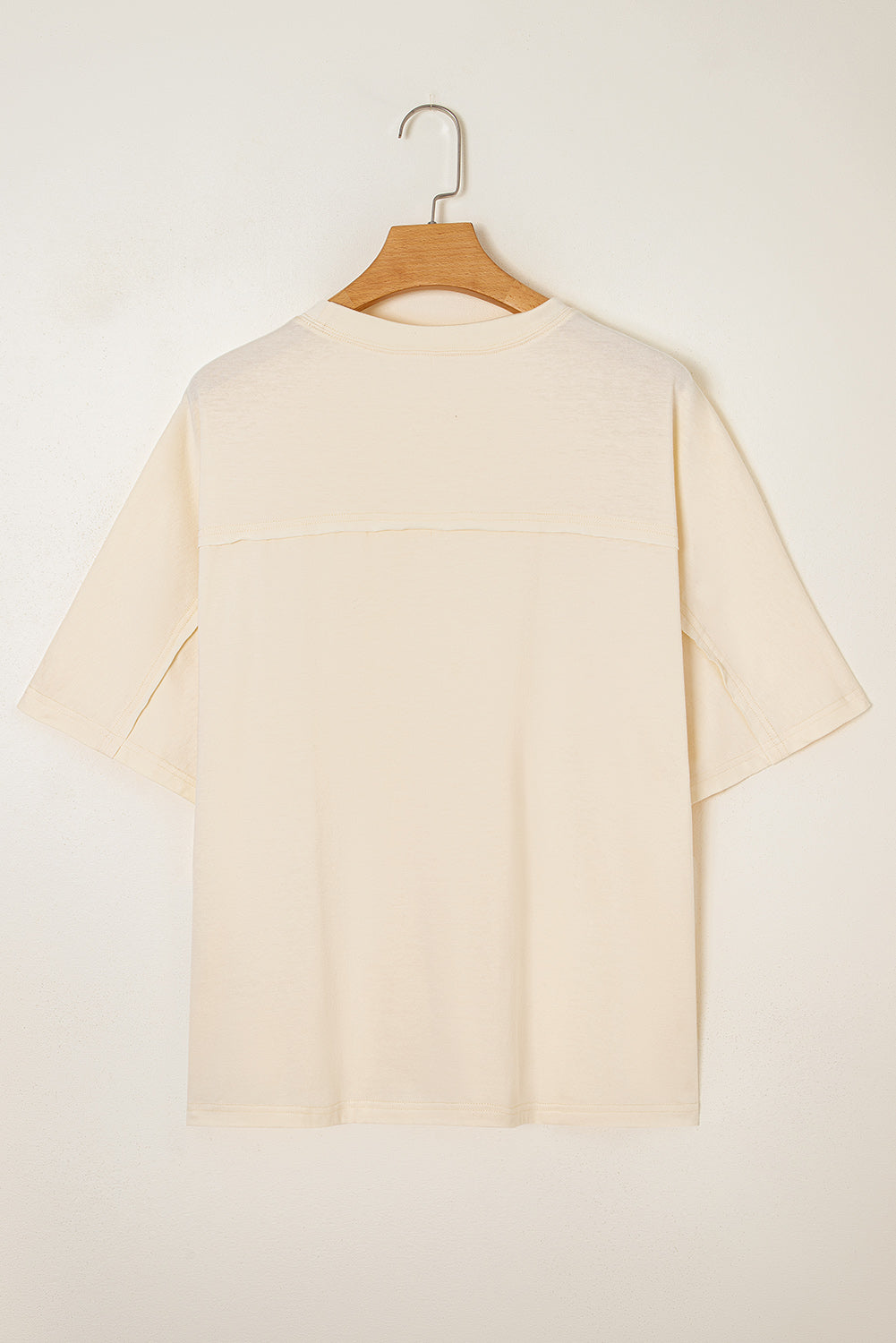 Flower Patched Exposed Stitching Trim Crew Neck Loose Tee