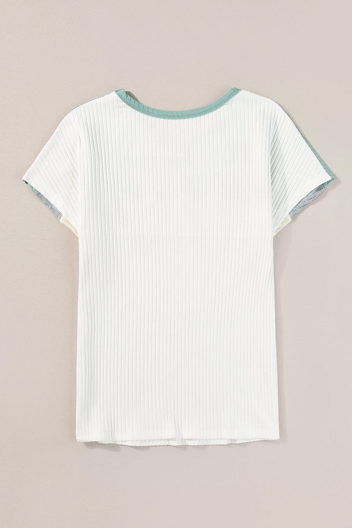 Ribbed Color Block Patchwork T-shirt