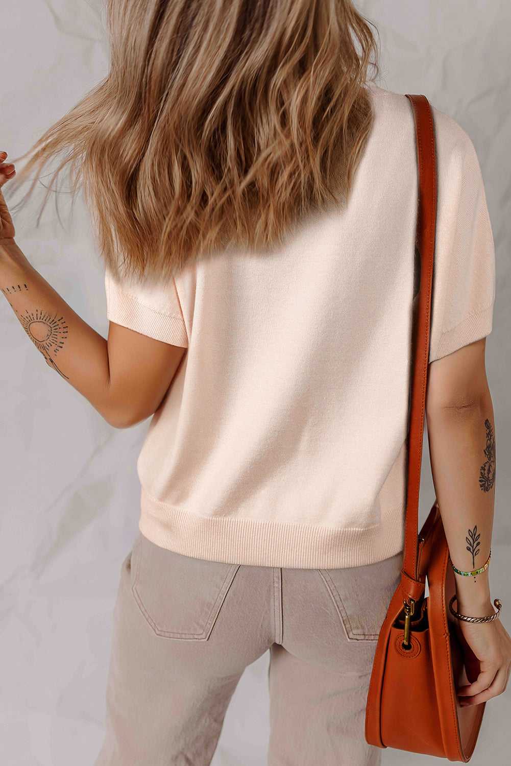 Chic Pearl Bow Embellished Dolman Short Sleeve Sweater