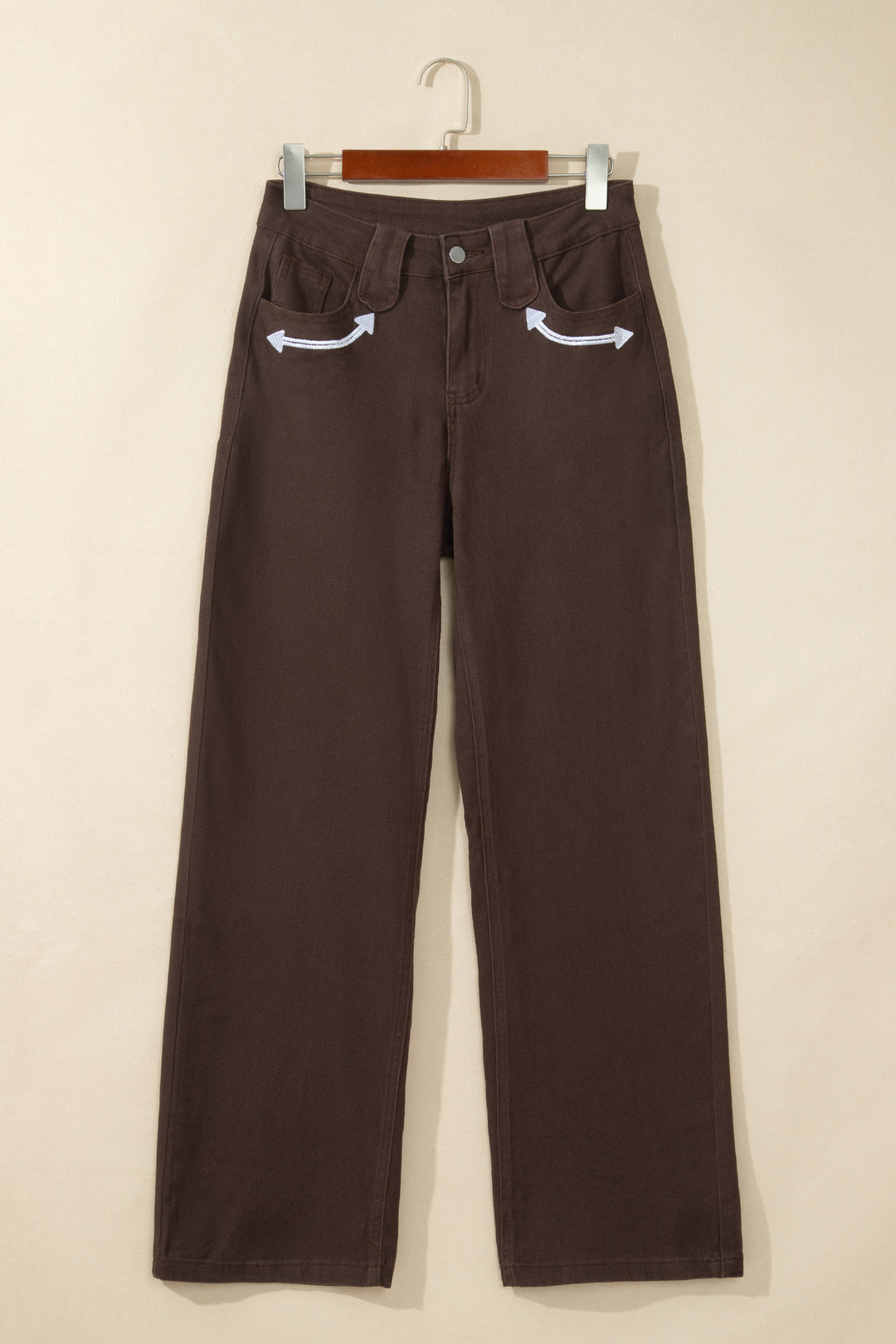 Coffee Western Fly Decorative Belt Loops Straight Leg Jeans