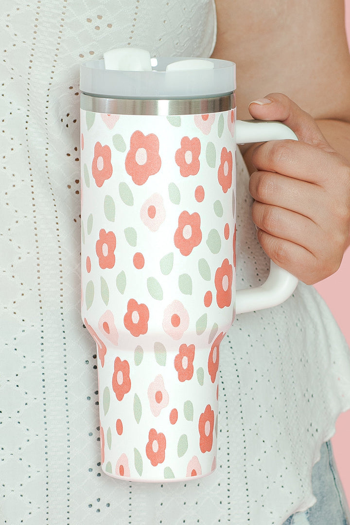 Großer tragbarer Edelstahlbecher mit Blumen- und Blätterdruck, 40 oz