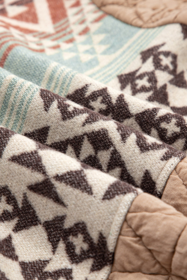 Light French Beige Aztec Quilted Patchwork Western Fashion Jacket