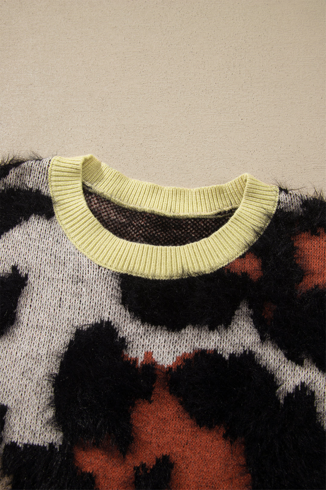 Khaki Leopard Print Long Sleeve Round Neck Sweater